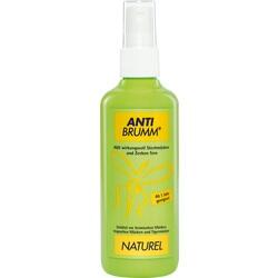 Grüne Flasche Anti-Mückenspray mit gelbem Etikett "Anti Brumm Naturel".