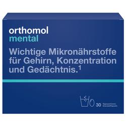 Blaue Verpackung von Nahrungsergänzungsmitteln mit Text über Mikronährstoffe für Gehirn und Gedächtnis.