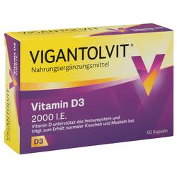 Gelbe und lila Packung eines Vitamin-D3-Nahrungsergänzungsmittels.